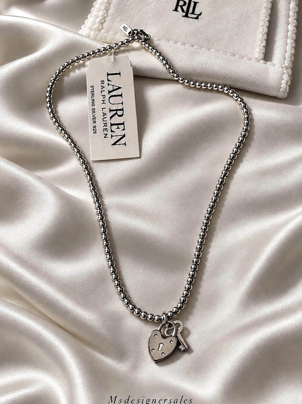 Lauren Ralph Lauren Sterling Silver Heart Lock and Key Bead Necklace Silver &